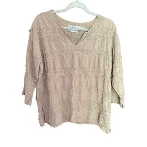 Cottonseed Lightweight 100% Cotton embroidered Top tan size medium